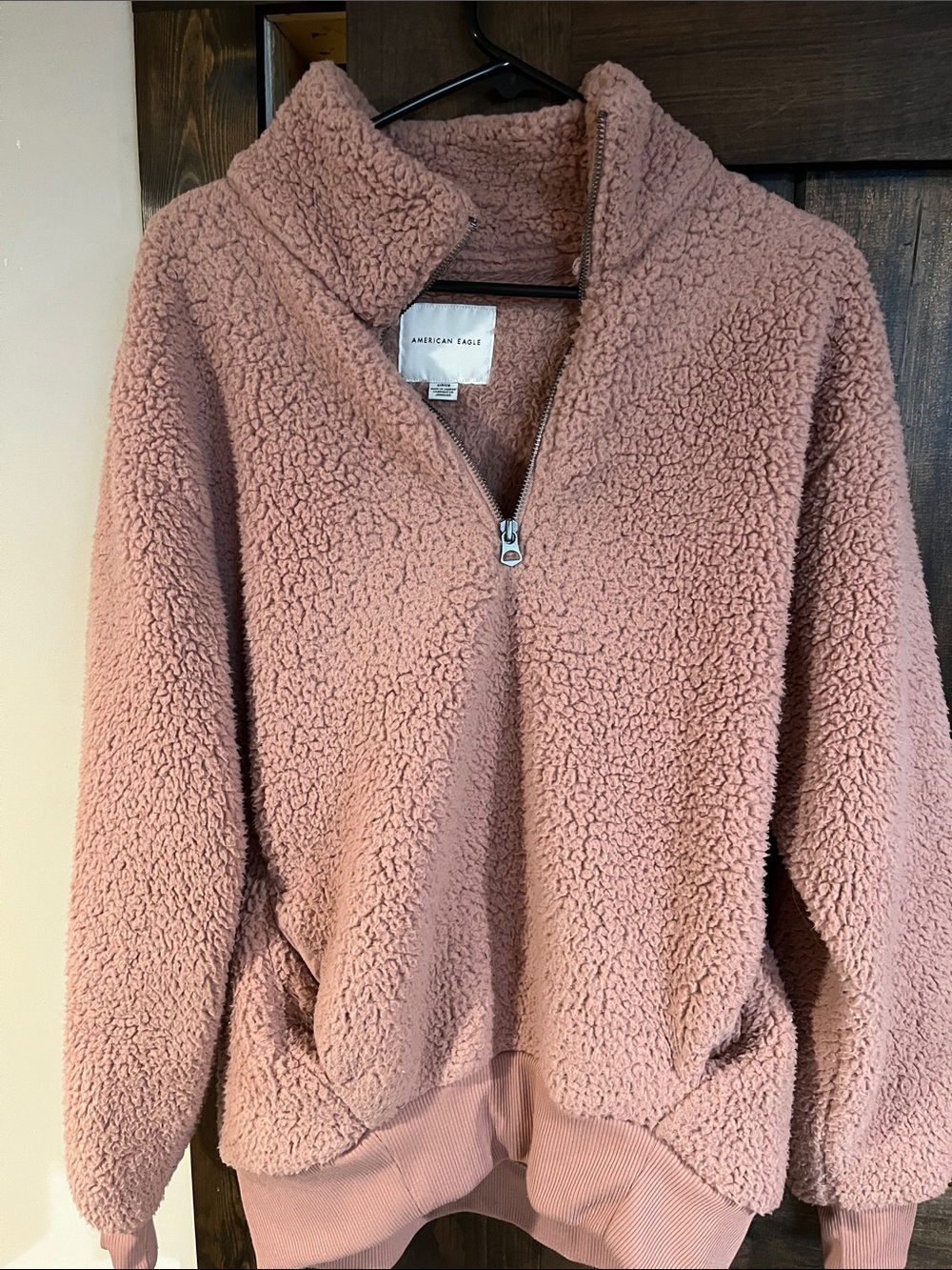 American Eagle Outfitters Plush Sherpa Half-Zip Jacket - Dusty Rose